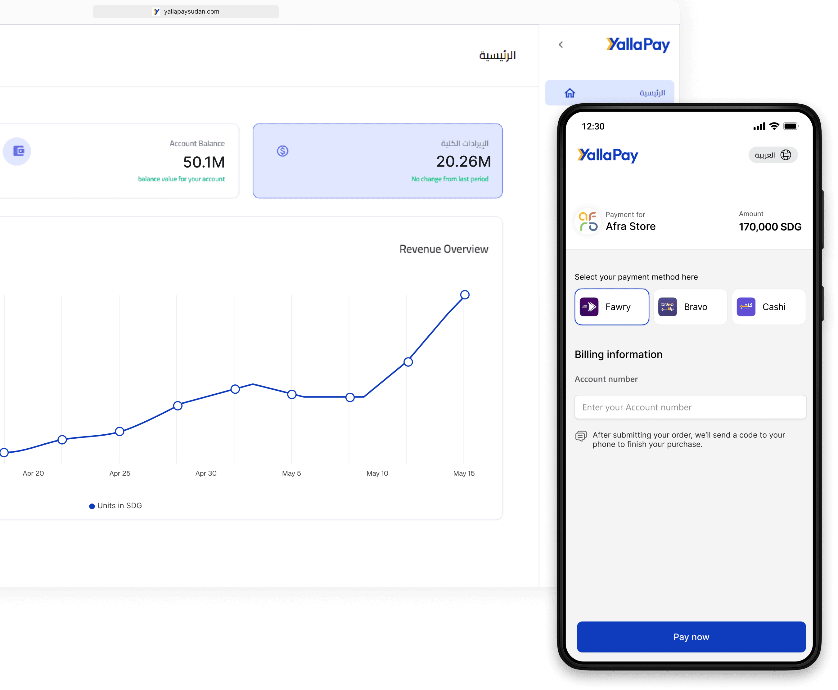 معاينة لوحة تحكم بوابة الدفع يلاباي السودان على الهاتف المحمول